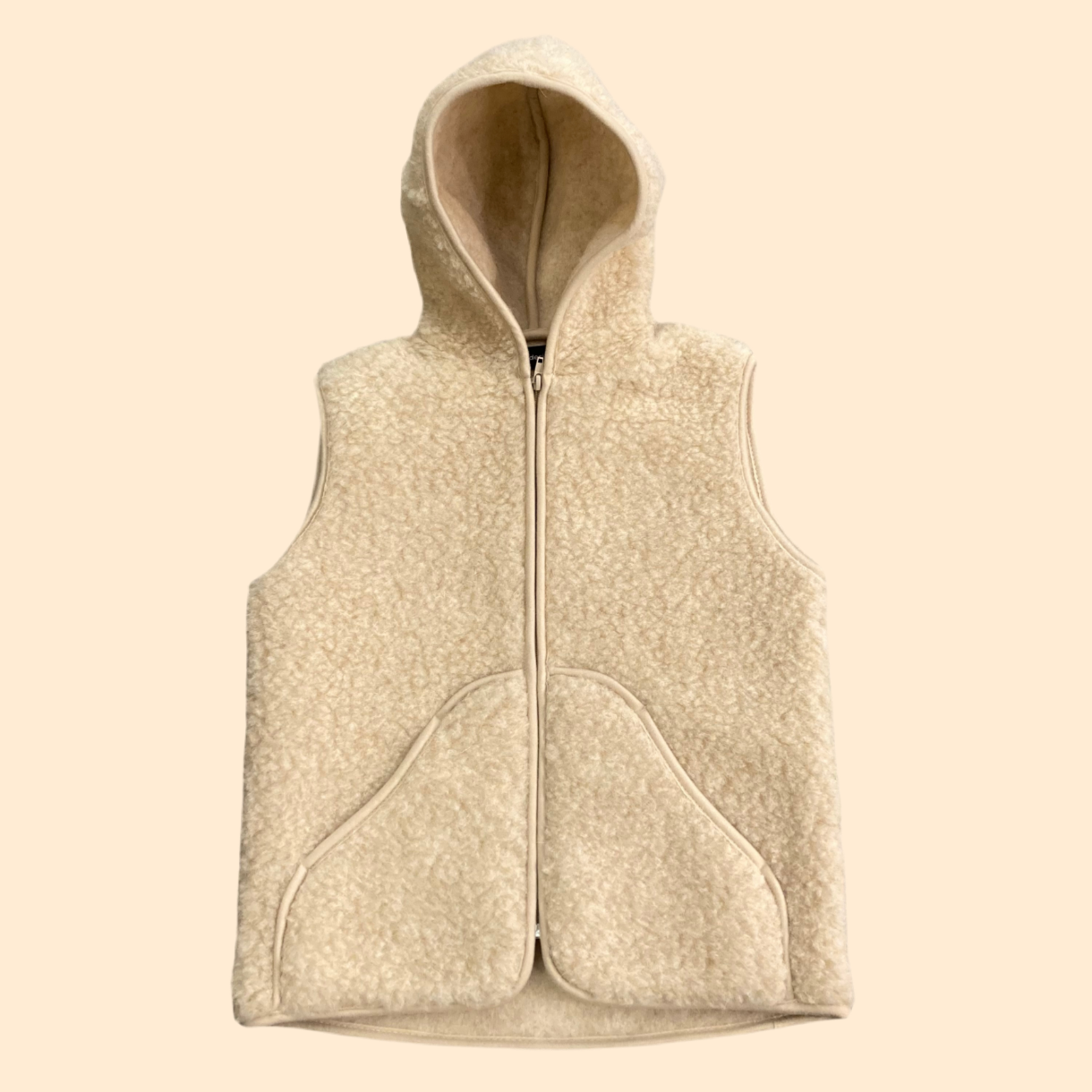 Vest merinould med hætte