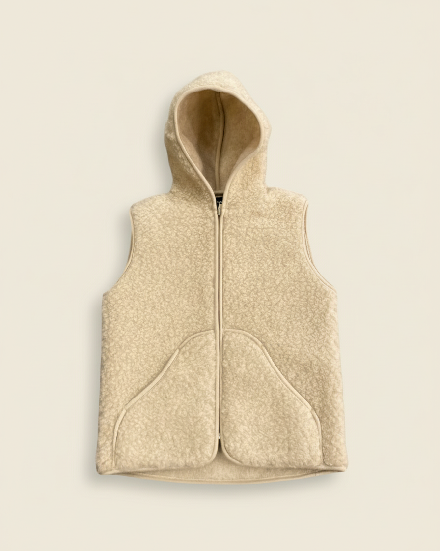 Børnevest med hætte i merinould