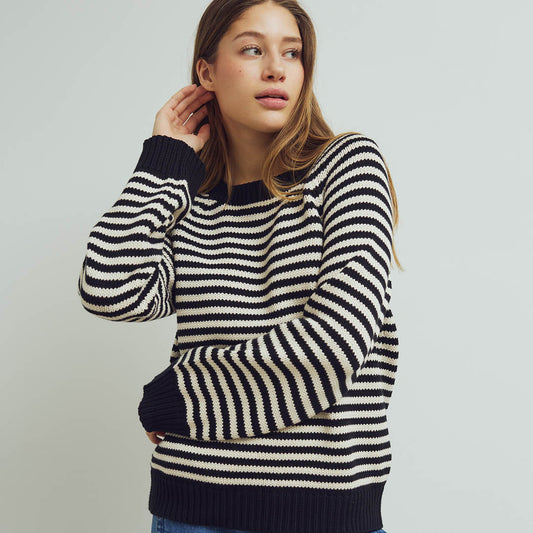 Organic cotton stripe knit sweater, GOTS