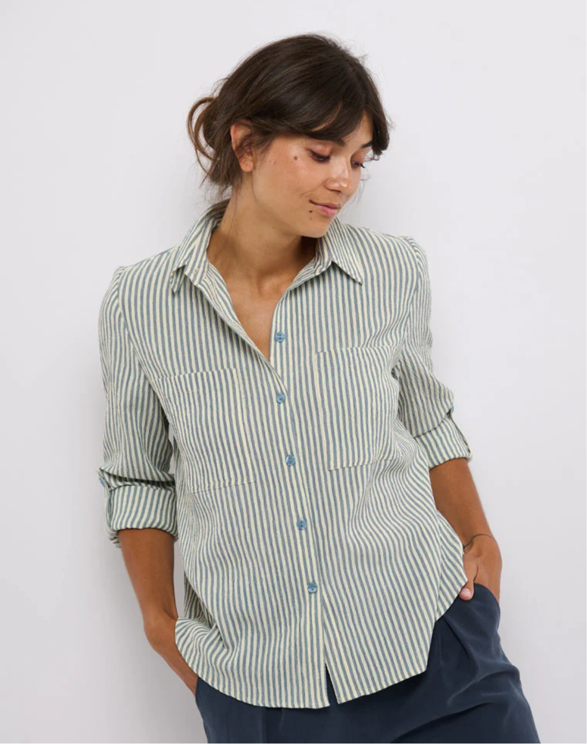 Tolsing Marie Shirt Grey Blue Stripe
