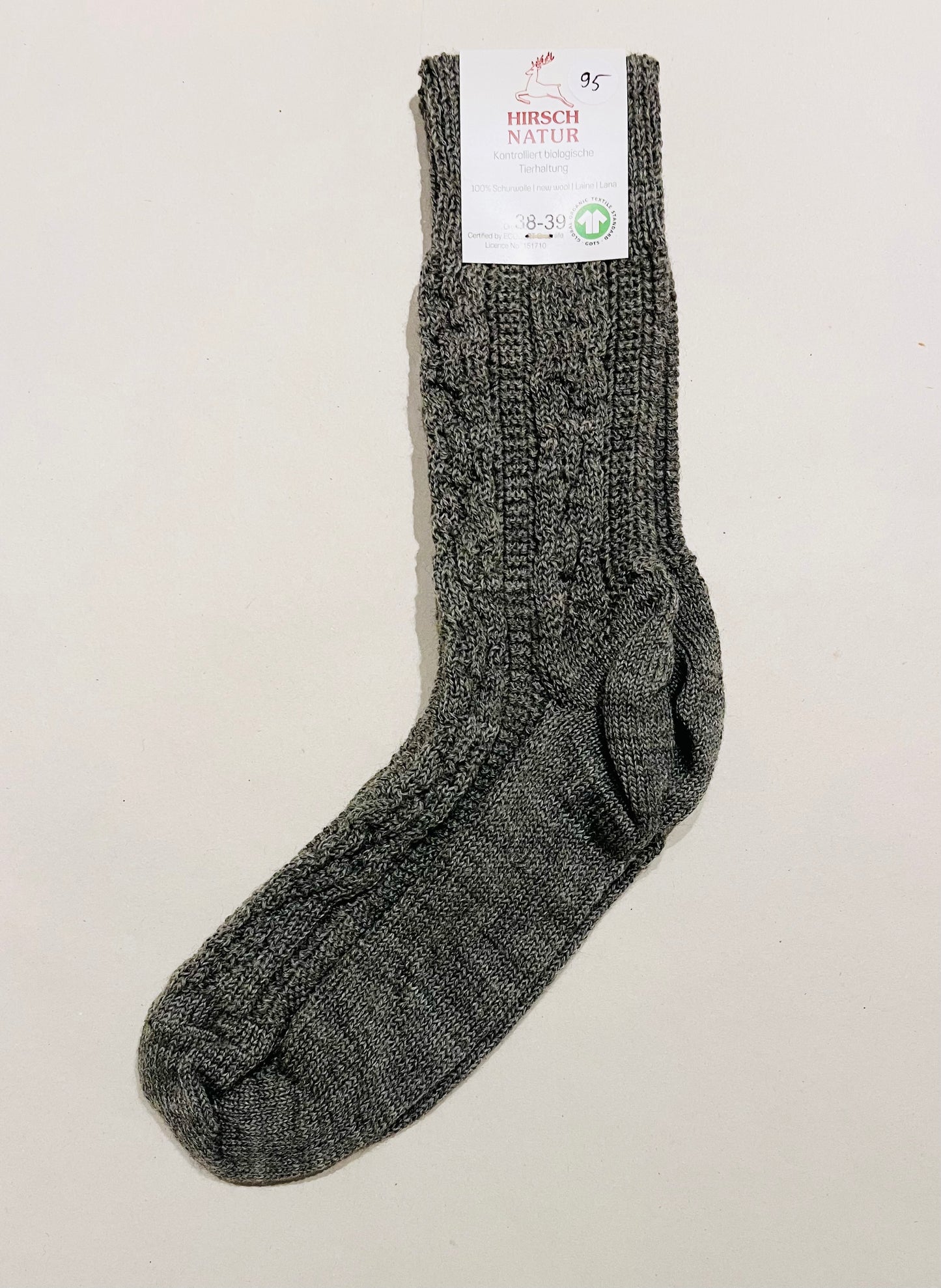 Kabelstrik-strømper i 100% øko lammeuld, GOTS