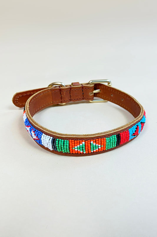 Håndlavet hundehalsbånd i læder med perler