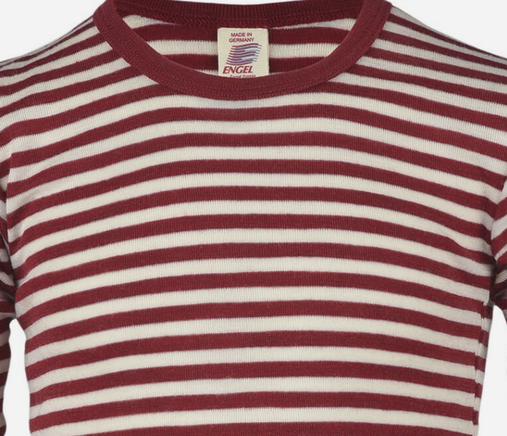 Engel kids' organic merino/silk short sleeve with stripes, GOTS