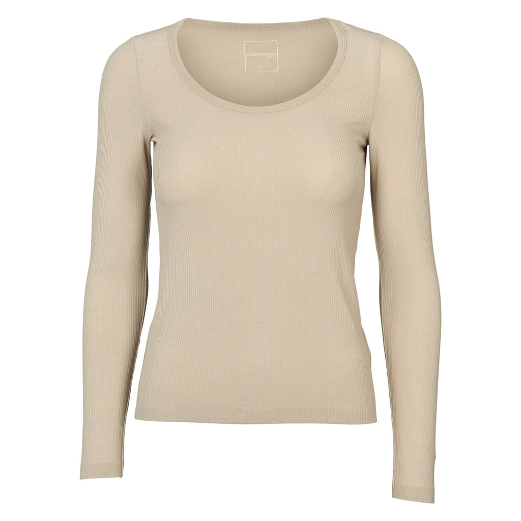Tencel light rib long-sleeve U-neck, GOTS