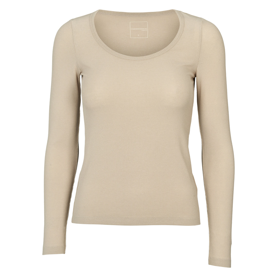 Tencel light rib long-sleeve U-neck, GOTS