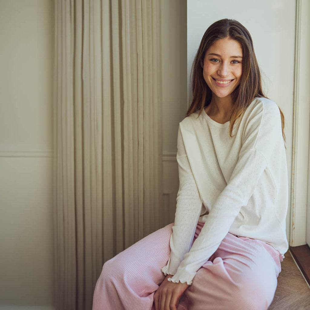 Stripe pinky pants, GOTS