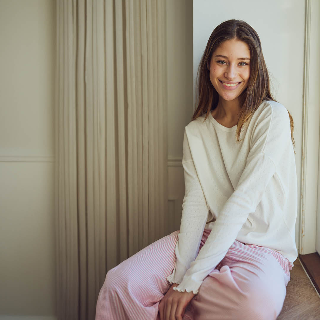 Stripe pinky pants, GOTS