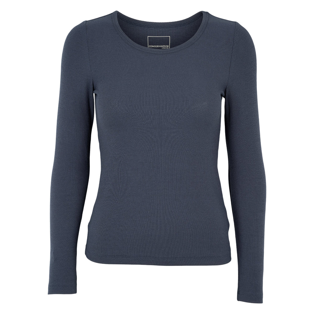Tencel rib long-sleeve crewneck
