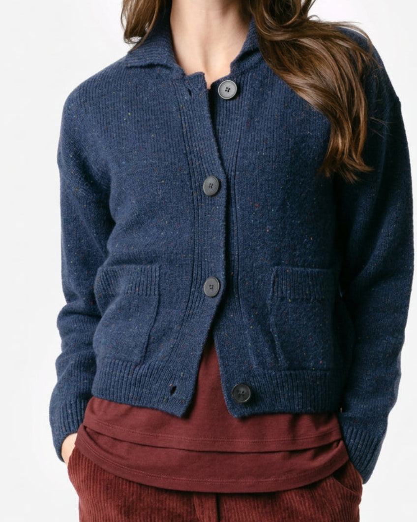 Organic lambswool polo cardigan, GOTS