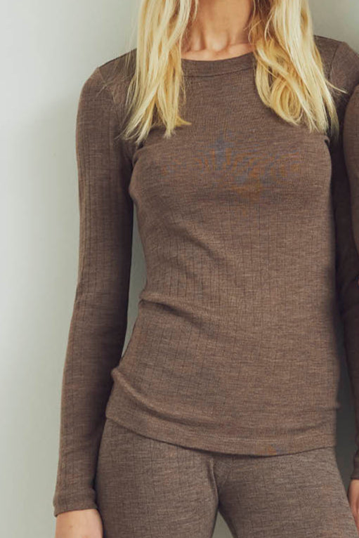 Merino rib wool long-sleeve, GOTS