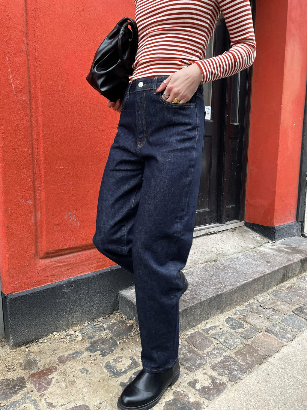 Barrel jeans Ea dark denim, GOTS