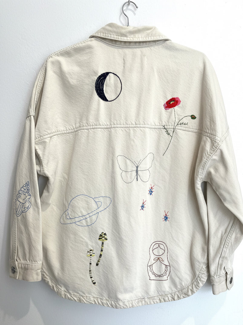 Råhvid unika overshirt råhvid med håndbroderier