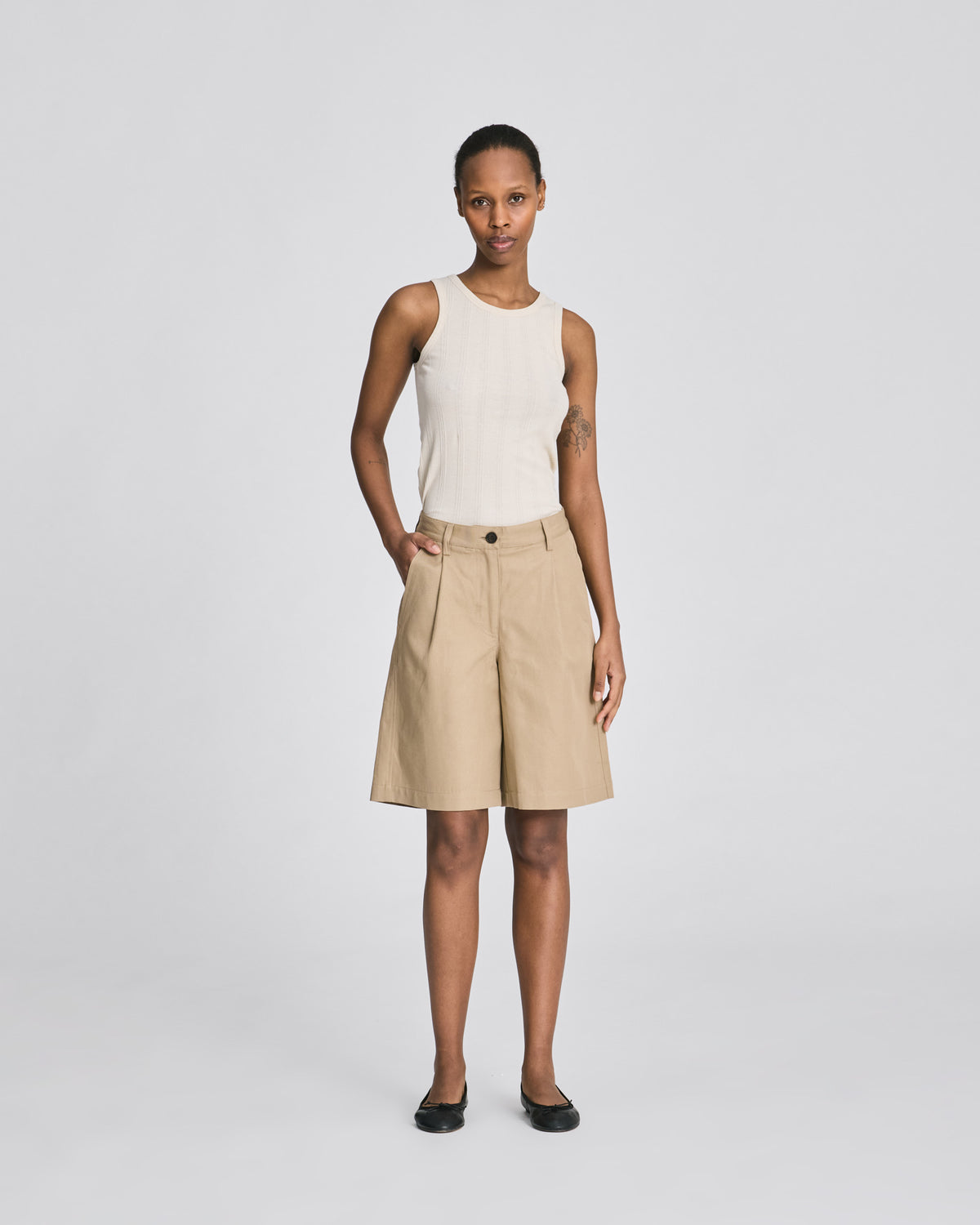 Twill shorts med læg i hør/bomuld