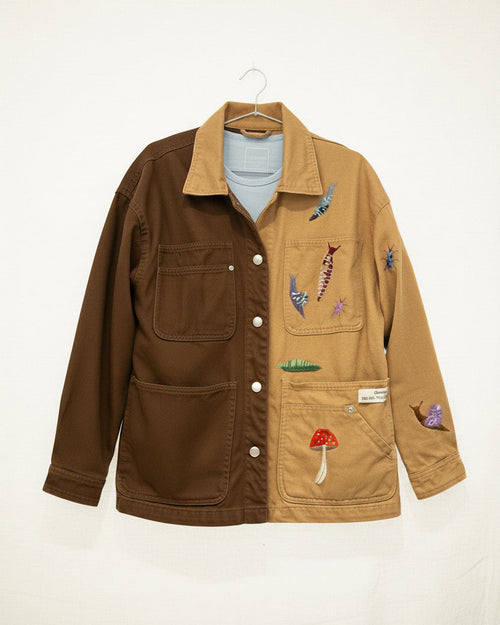 Duo-brun unika overshirt med håndbroderier