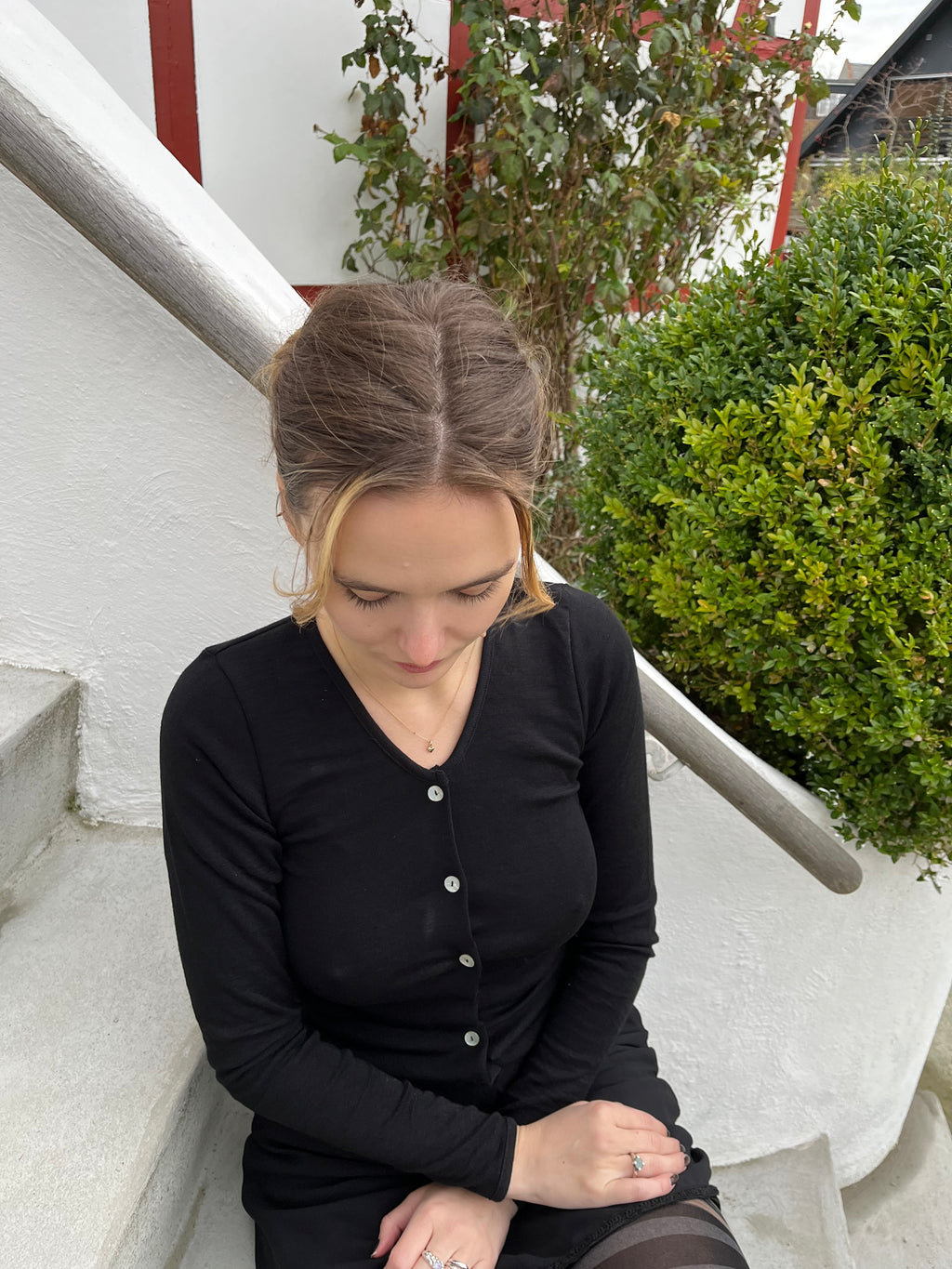 100 % merino cardigan, black, GOTS