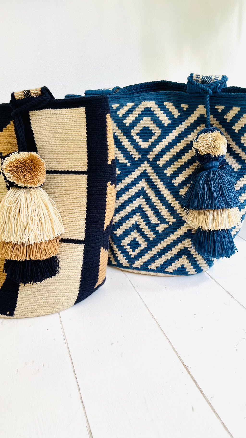 Wayuu unika taske - medium - blue/beige