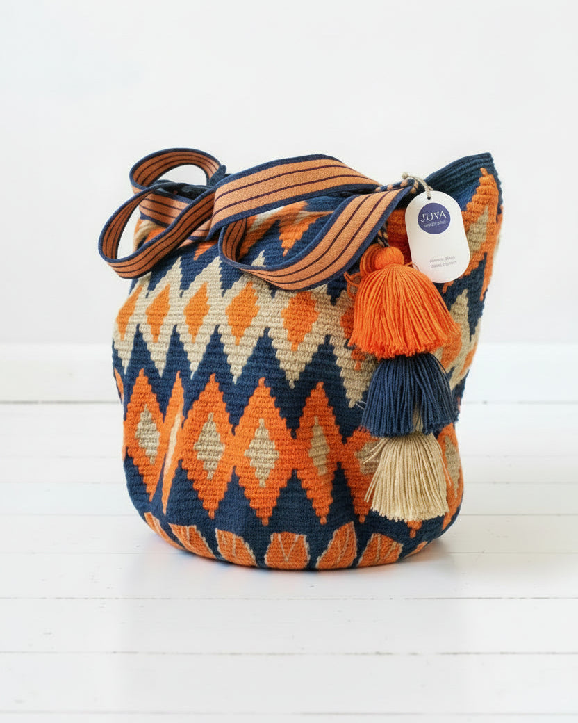 Wayuu unika taske - stor - blue/orange/beige