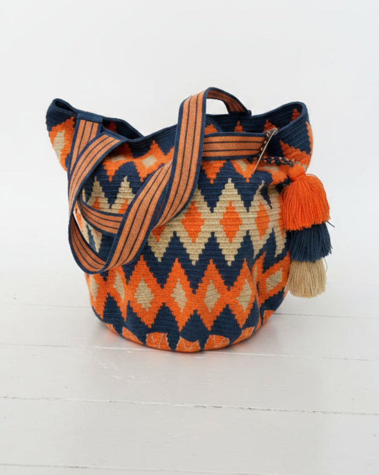 Wayuu unika taske - stor - blue/orange/beige