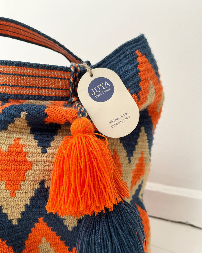 Wayuu unika taske - stor - blue/orange/beige