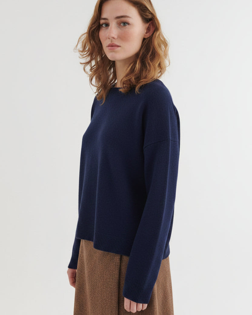 Liz crew merino sweater, navy RWS
