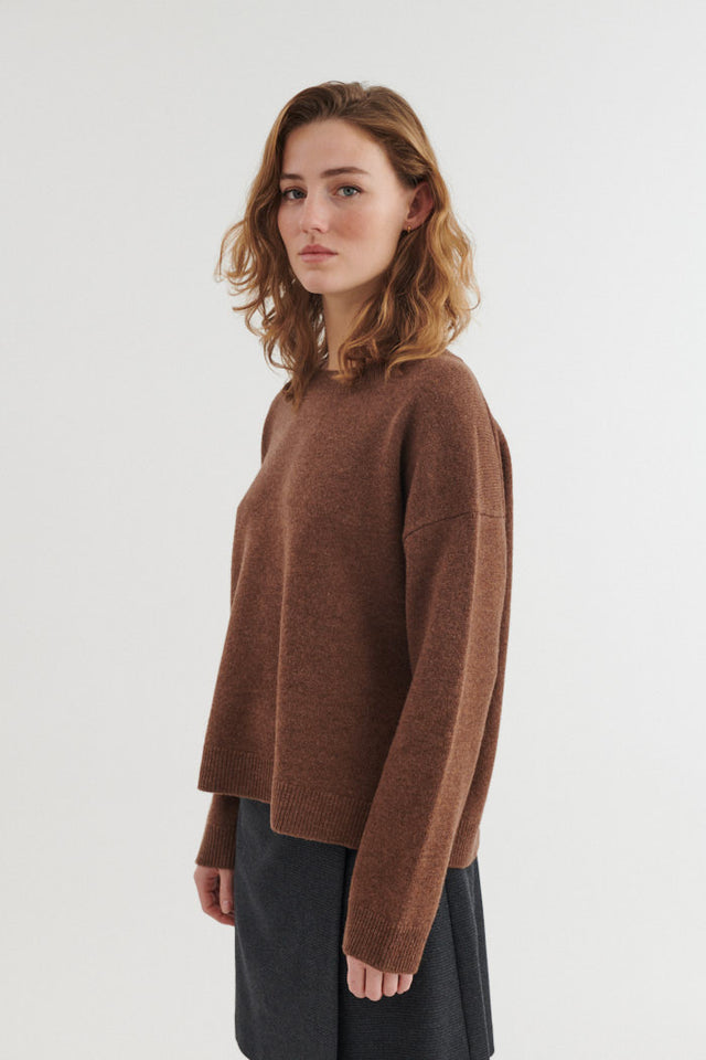 Liz crew merino sweater, fudge brown, RWS