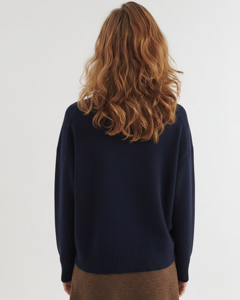 Liz crew merino sweater, navy RWS