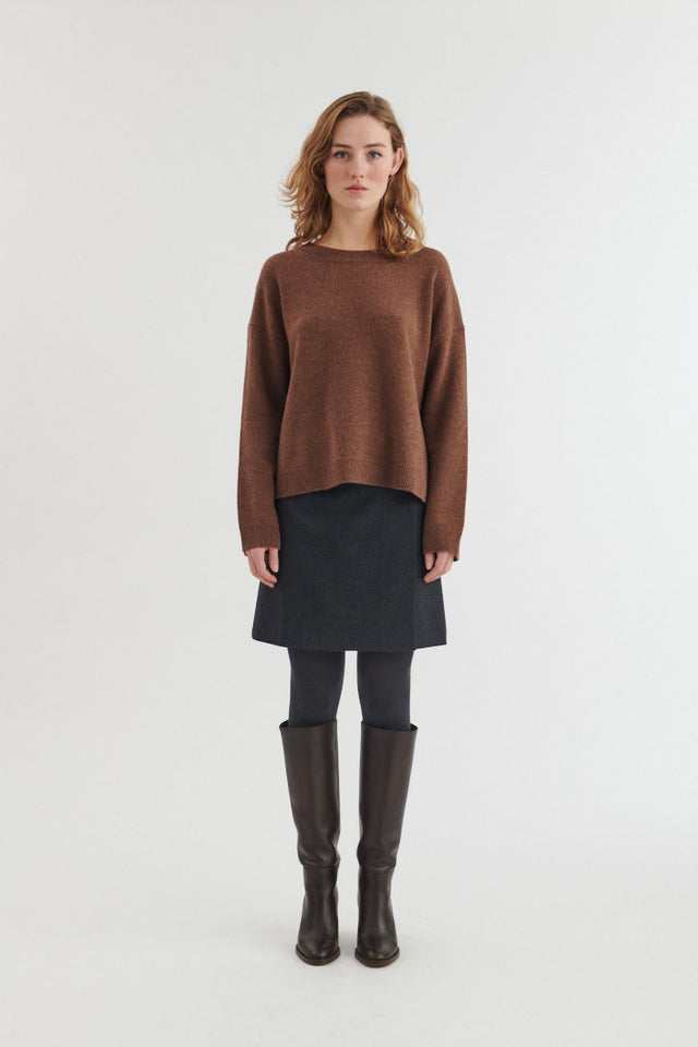 Liz crew merino sweater, fudge brown, RWS