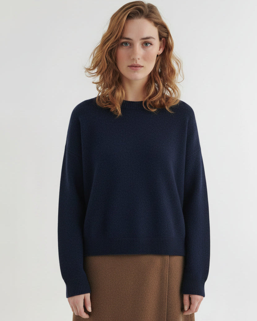 Liz crew merino sweater, navy RWS