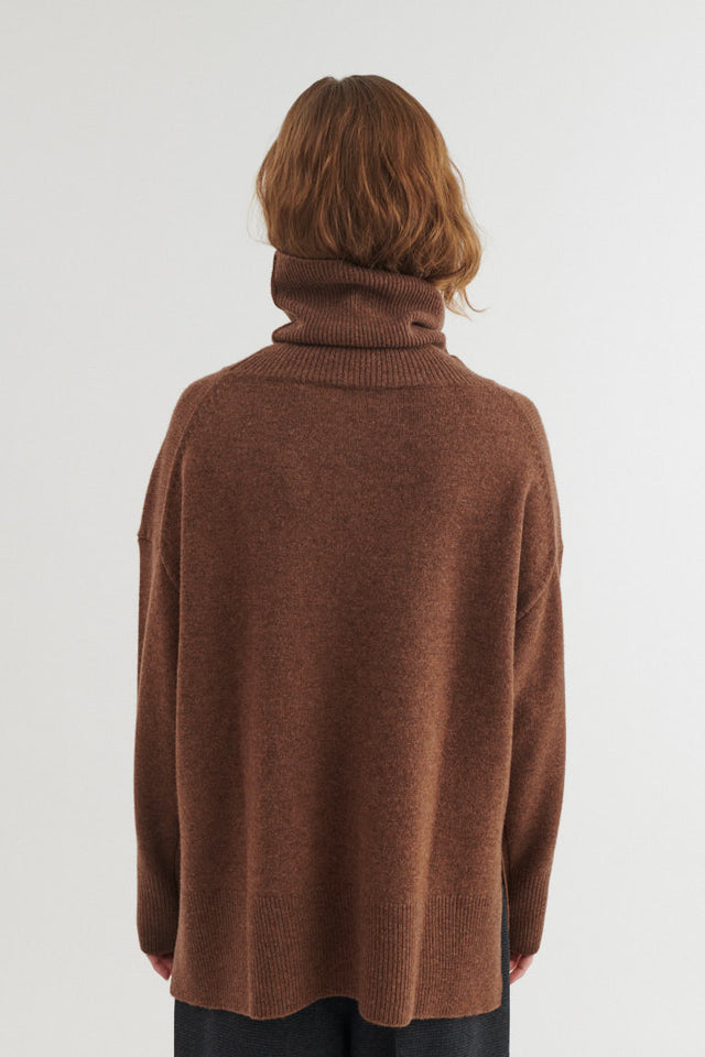 Liz roll-neck merino sweater, fudge brown, RWS