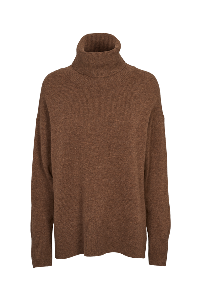 Liz roll-neck merino sweater, fudge brown, RWS