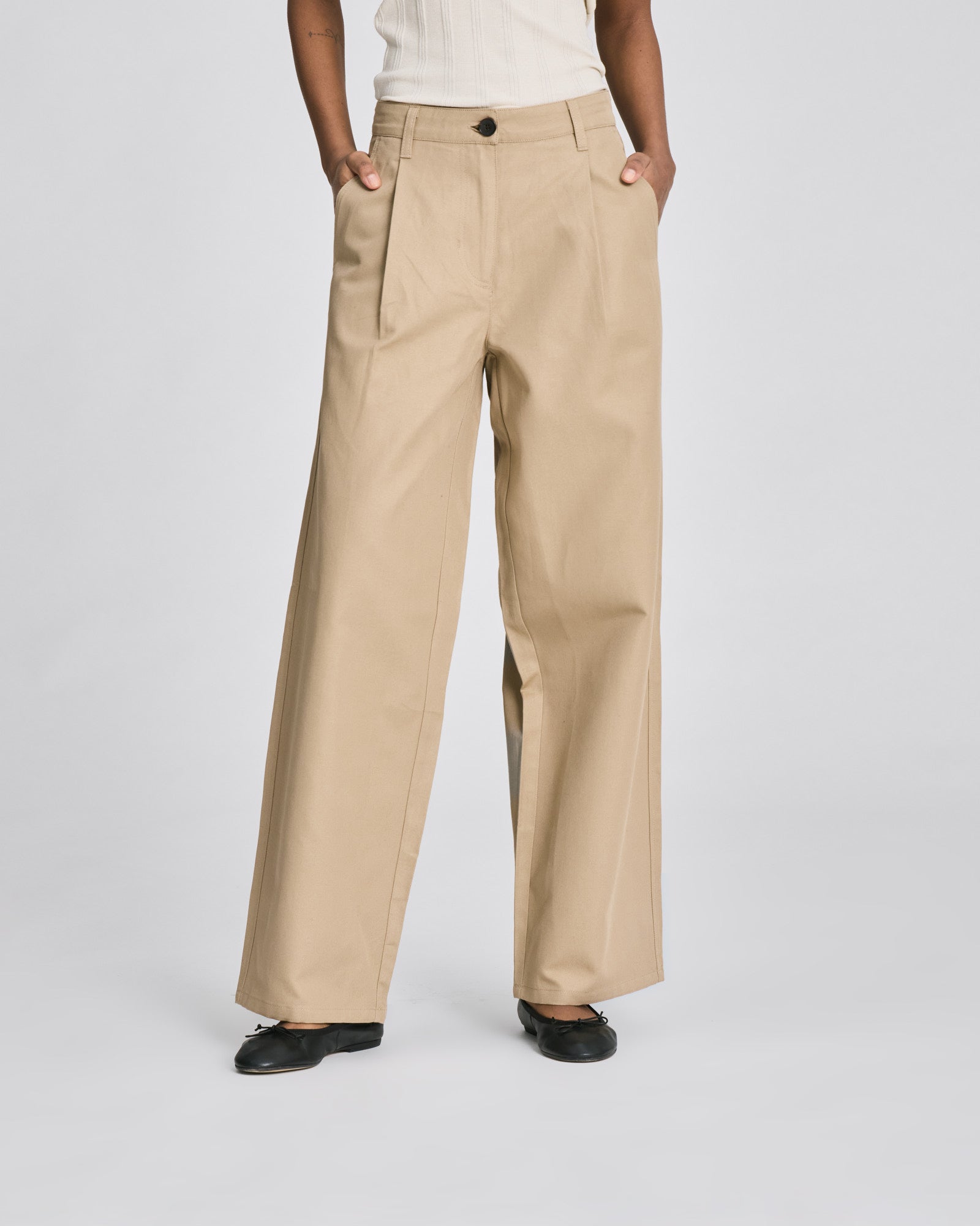Twill pants med læg i hør/bomuld