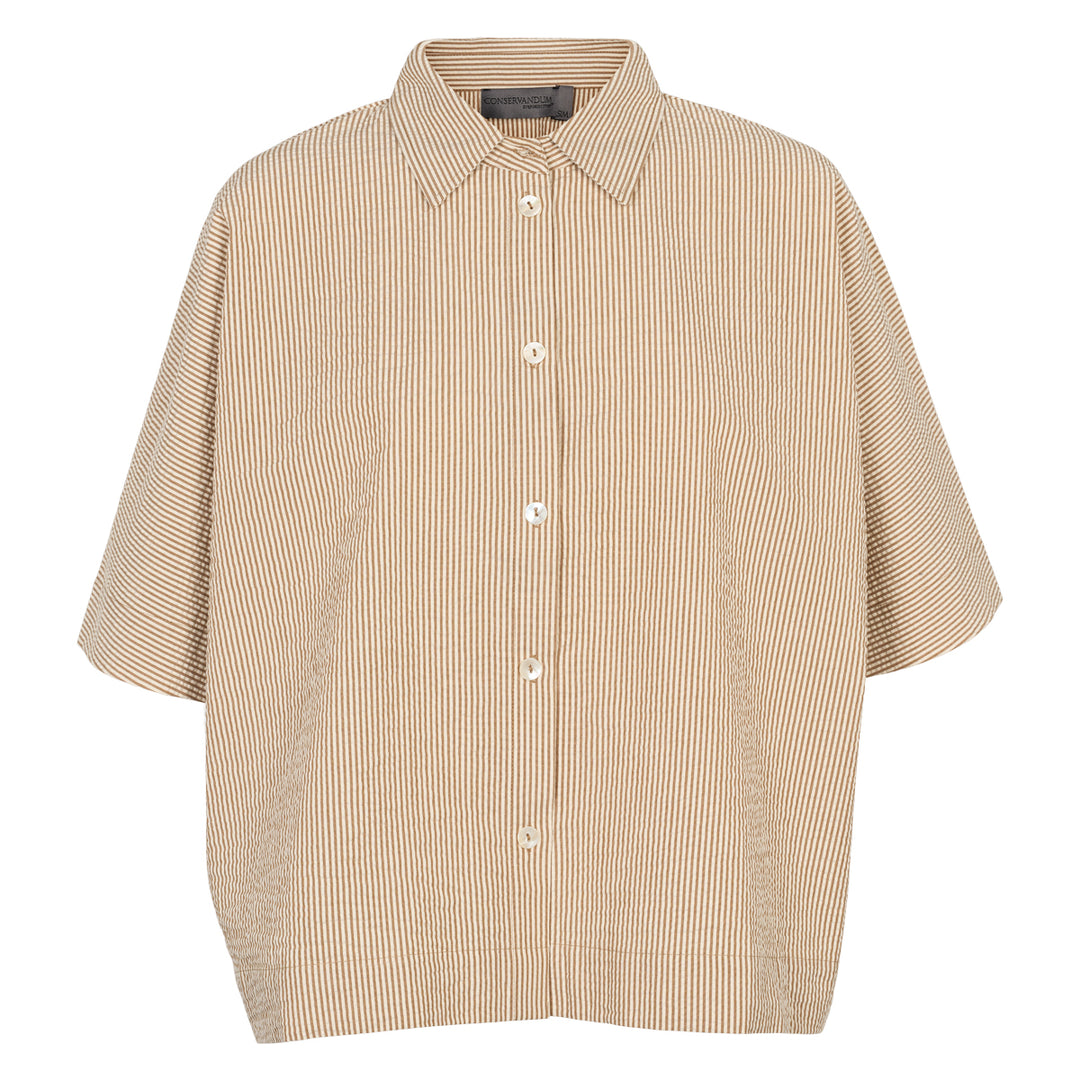 Seersucker boxy stripe kortærmet skjorte, GOTS