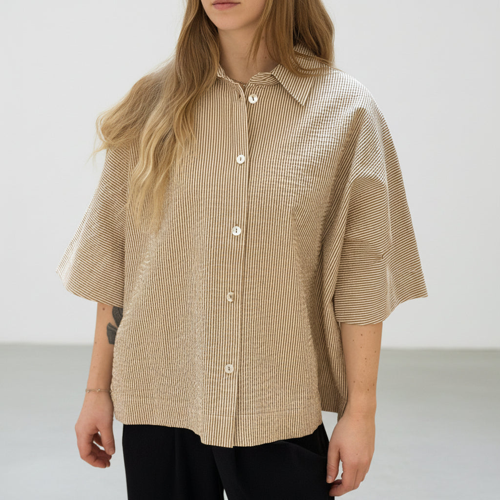Seersucker boxy stripe kortærmet skjorte, GOTS