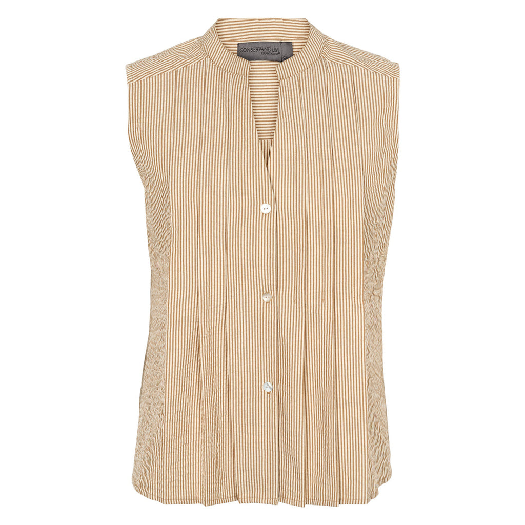 Seersucker stripe sleeveless shirt, GOTS