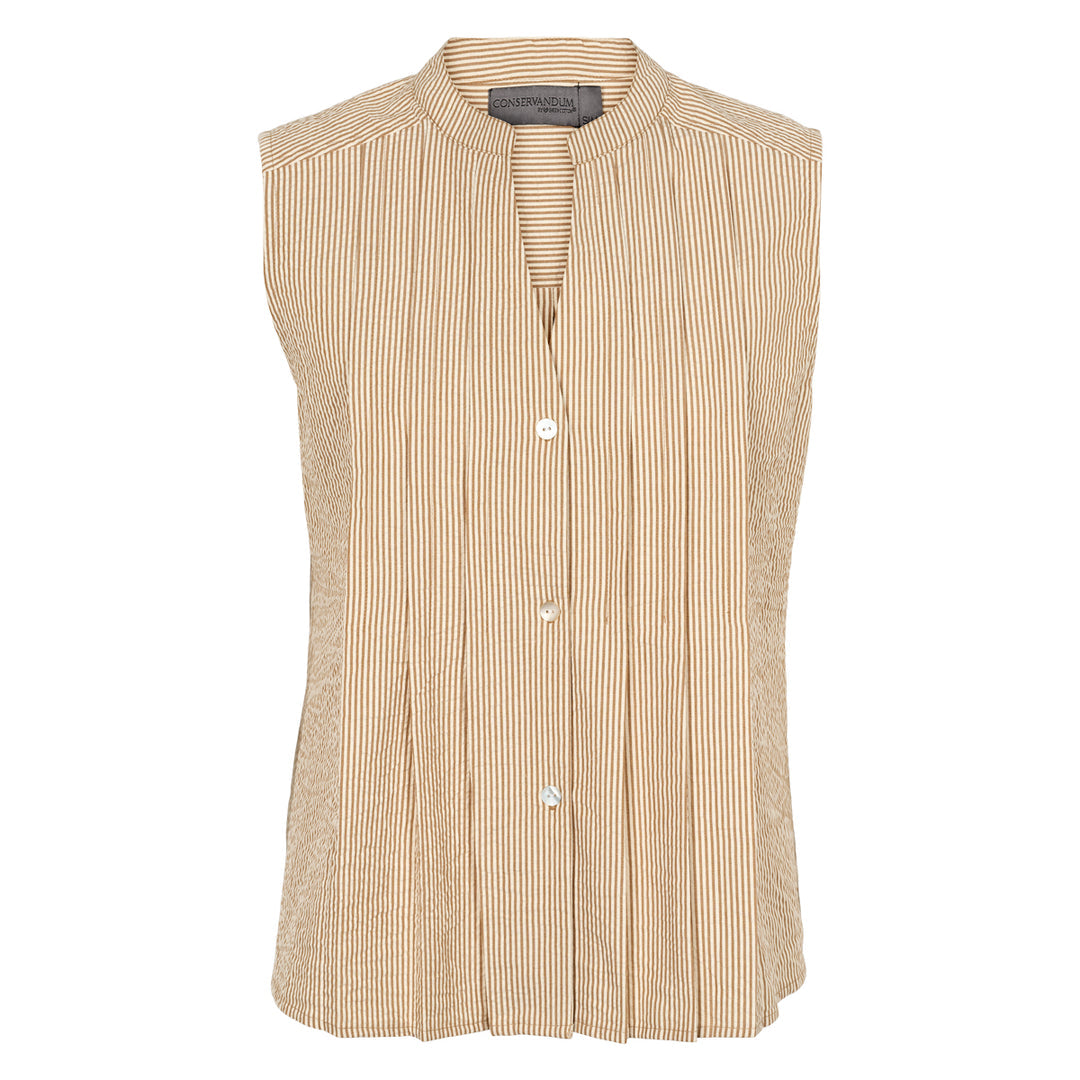 Seersucker stripe sleeveless shirt, GOTS