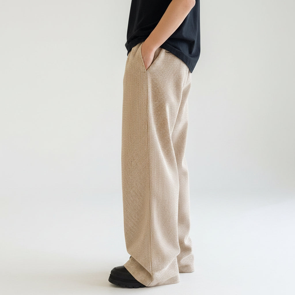 Seersucker stripe wide pants, GOTS