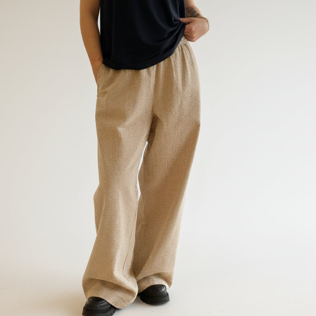Seersucker stripe wide pants, GOTS