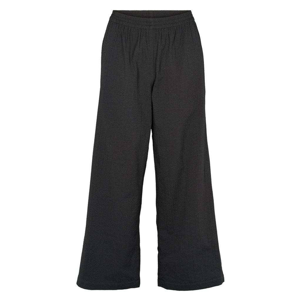 Seersucker black wide pants, GOTS