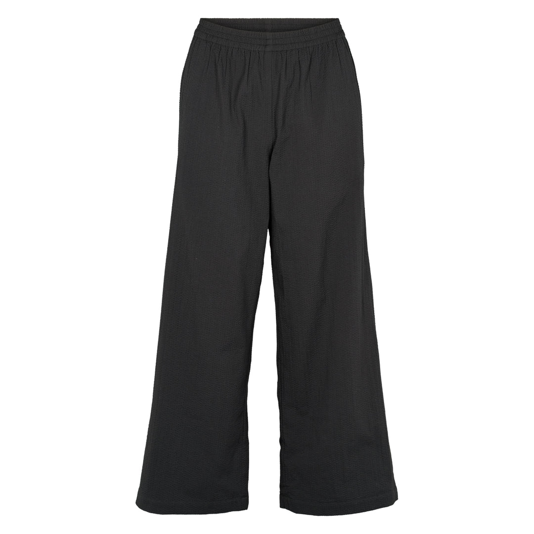 Seersucker black wide pants, GOTS