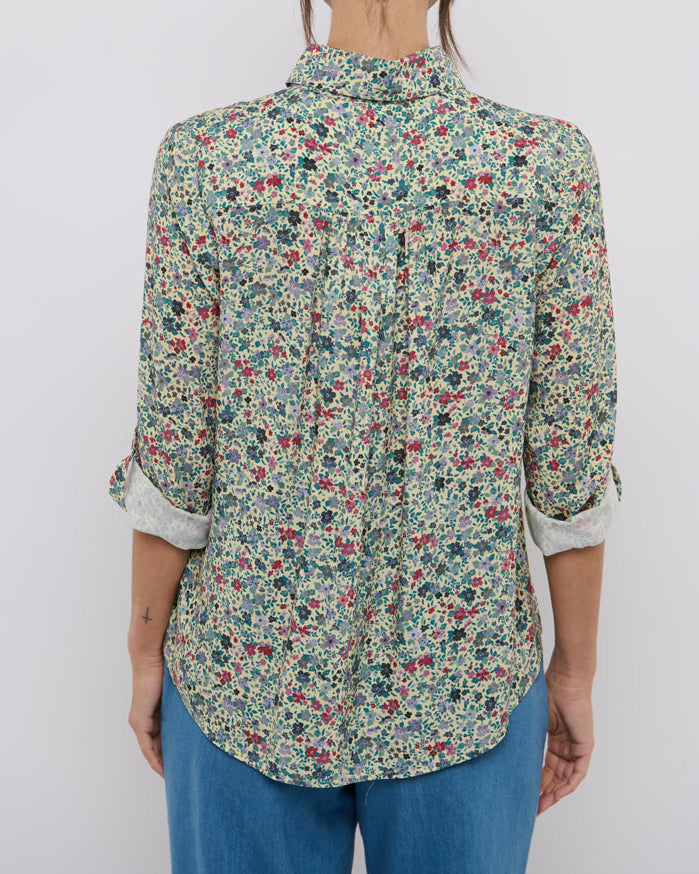 Marie Shirt petrol flowers