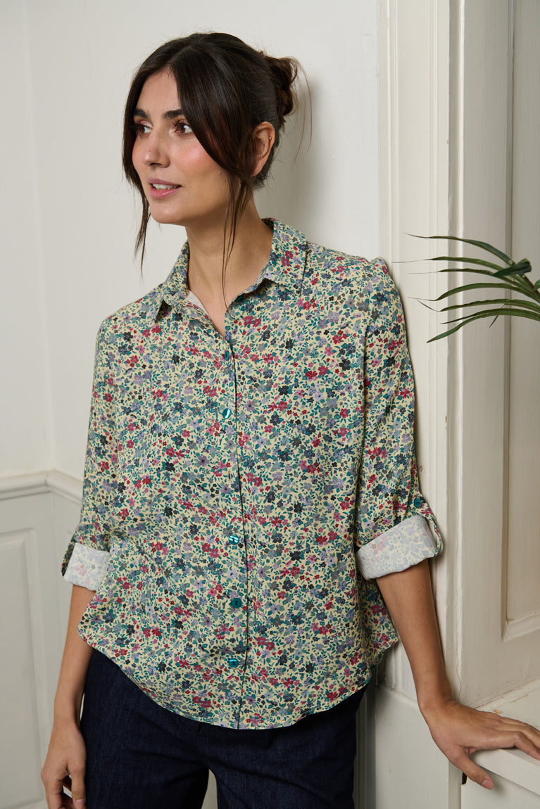 Marie Shirt petrol flowers