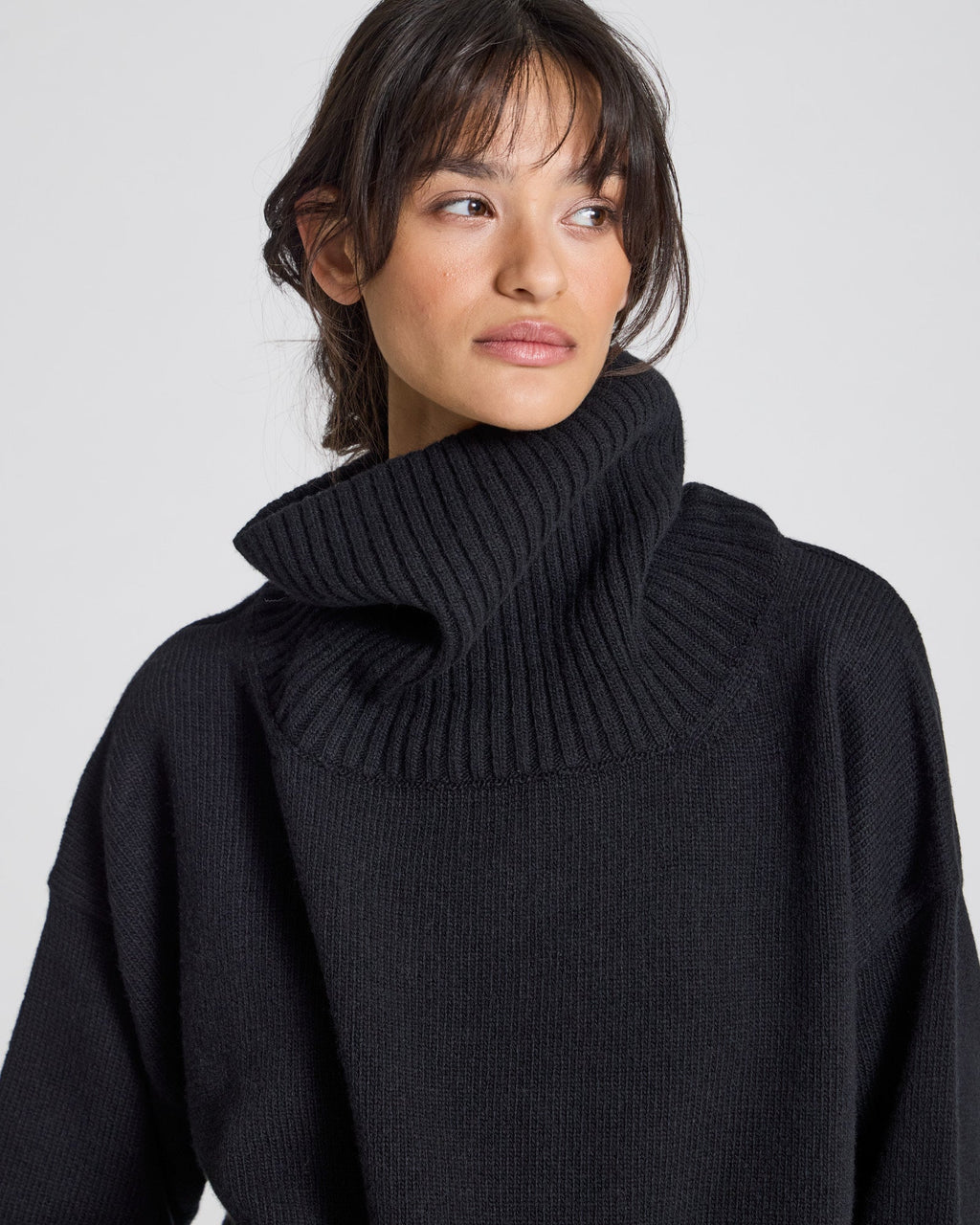 Vita lambswool roll-neck sweater, black, GOTS