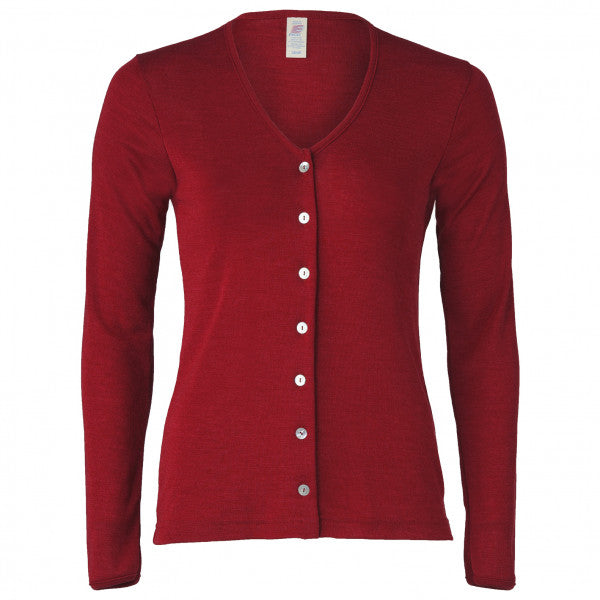 GOTS merino wool cardigan deep red