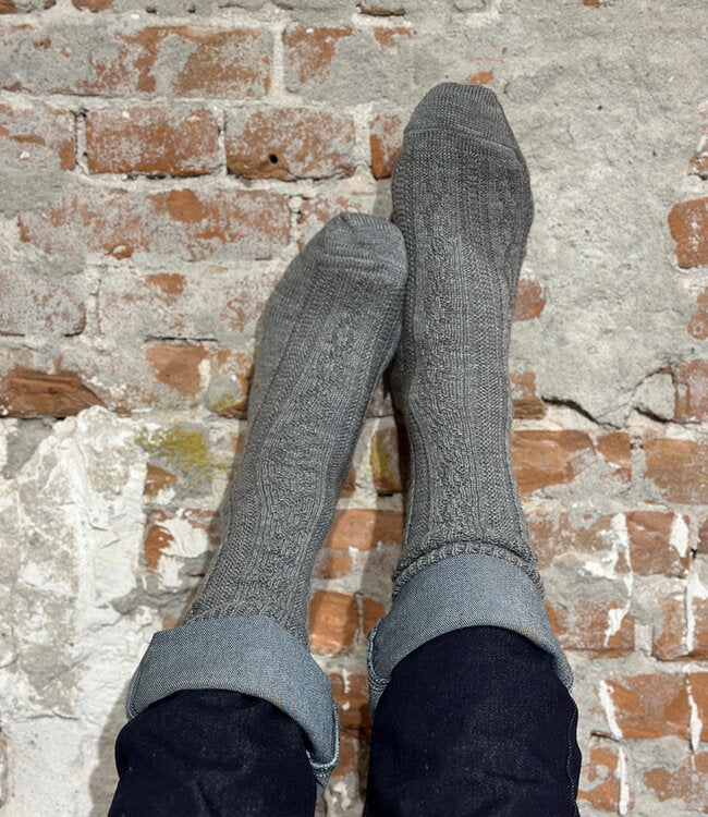 Kabelstrik-strømper i 100% øko lammeuld, GOTS