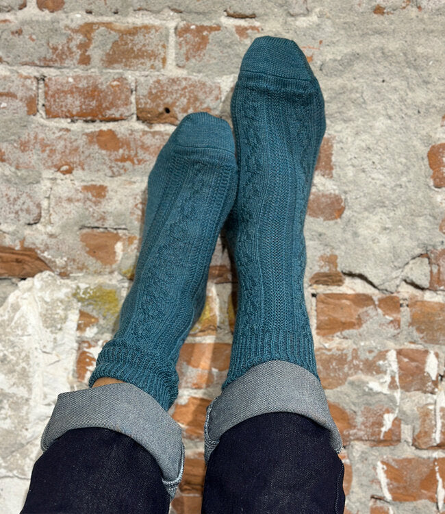 Kabelstrik-strømper i 100% øko lammeuld, GOTS