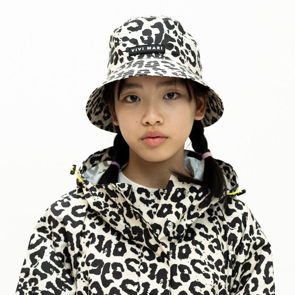 Recycled Rain Hat kids - leo white/black