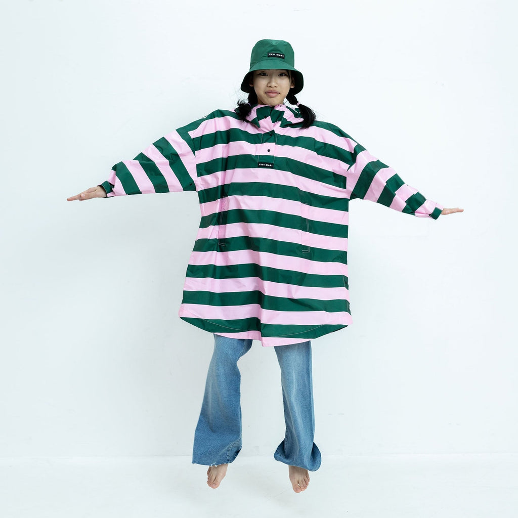 Recycled Rain Poncho Petit - stripe green/rose