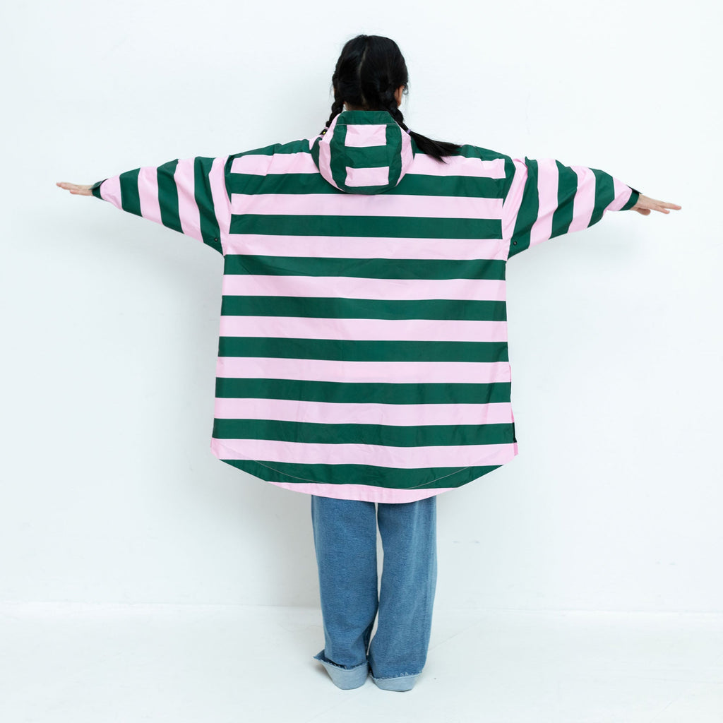 Recycled Rain Poncho Petit - stripe green/rose