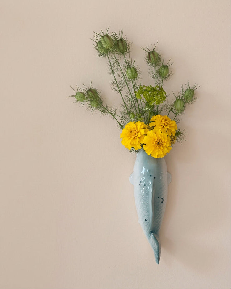 Koi fish wall vase jade green