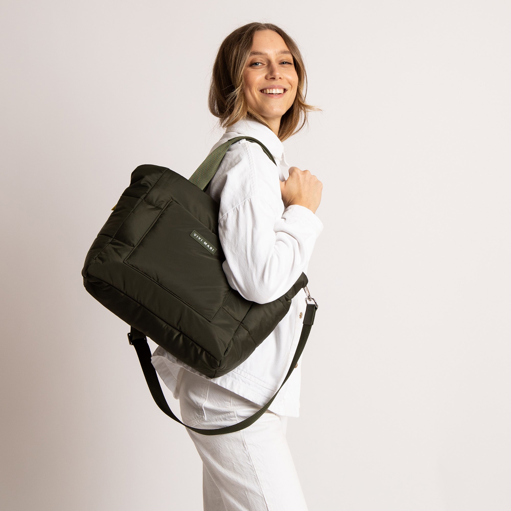 Recycled Padded Tote Bag - dark olive
